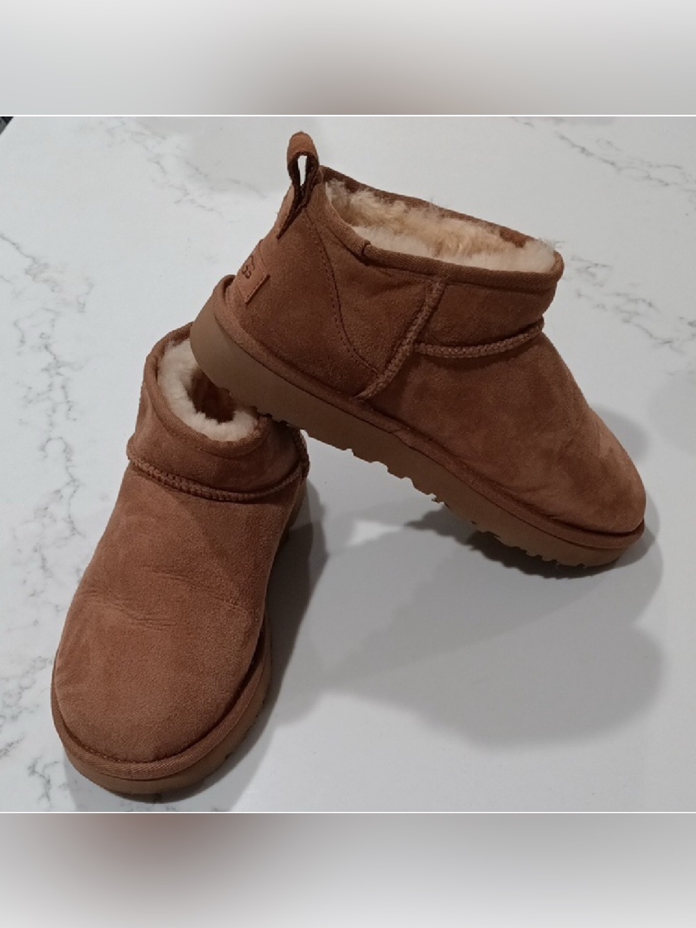 UGG Chestnut Suede Mini Boot with Shearling